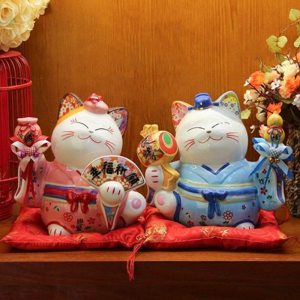 Japanese Ceramic Maneki Neko Lucky Cat Money Box Fortune Cat Feng Shui Crafts Centerpiece Home Decoration Wedding Newlyweds Gift Japanstreet 1610540158