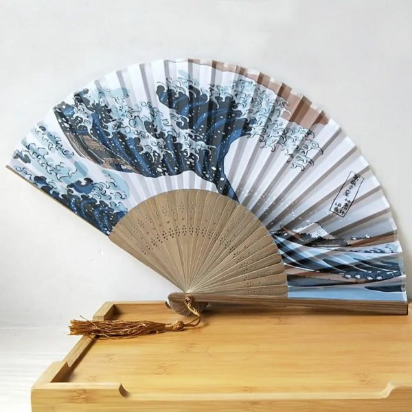 Vintage Bamboo Folding Fan Silk Hand Mount Fuji Kanagawa Waves Japanese Folding Fan Pocket Gifts Wedding Gift Event Supplies Japanstreet 1647846545